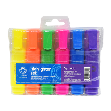Szövegkiemelő lapos testű készlet, Bluering® 6 klf. szín