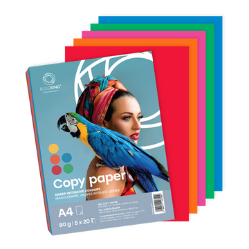 Másolópapír, színes, vegyes színek A4, 80g Bluering® 5x20 ív/csomag, intenzív színes