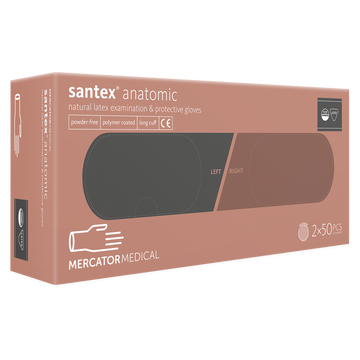 Gumikesztű latex púdermentes, hosszú szárú S jobb/bal 2x50 db Santex fehér