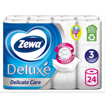 Toalettpapír 3 rétegu kistekercses 100% cellulóz 24 tekercs/csomag Delicate Care Deluxe Zewa hófehér