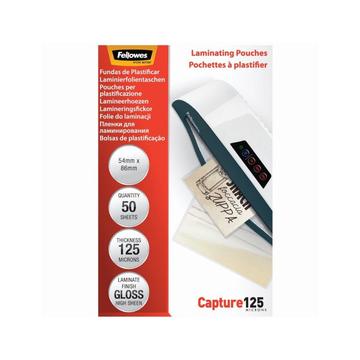 Lamináló fólia, 54x86mm, 125 mikron, fényes, 50 db/doboz, Fellowes® 