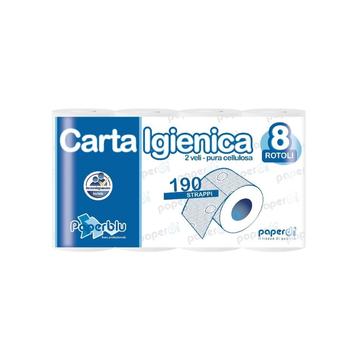 Toalettpapír 2 rétegu kistekercses 100%cellulóz 190 lap/19,95 m/tekercs 8 tekercs/csomag Paperblu Carta Igienica_Paperdi