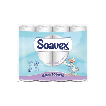 Toalettpapír 3 rétegu kistekercses 100% cellulóz 162 lap/tekercs 24 tekercs/csomag Soavex Maxi Scorta_Paperdi