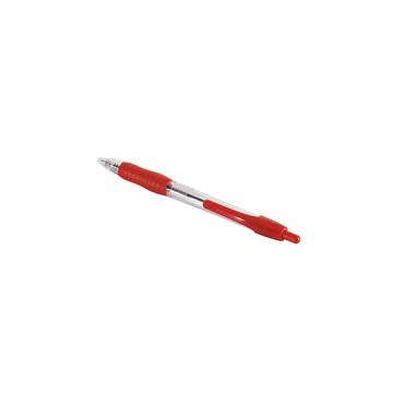 Golyóstoll 0,7mm, nyomógombos, gumírozott fogórész, piros átlátszó test, Bluering® R2, írásszín piros