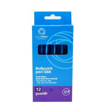 Golyóstoll 0,8mm, nyomógombos muanyag kék test, S88, Bluering® írásszín kék