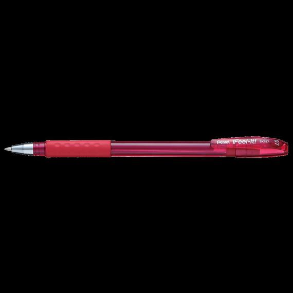 Golyóstoll kupakos 0,35mm, háromszög fogózóna Pentel Feel it BX487-B, írásszín piros