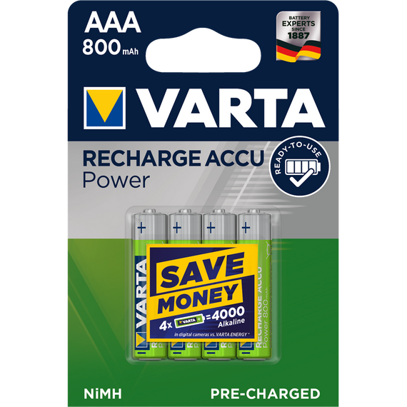 Elem tölthető akku AAA mikro 800 mAH Power 4 db/csomag, Varta 