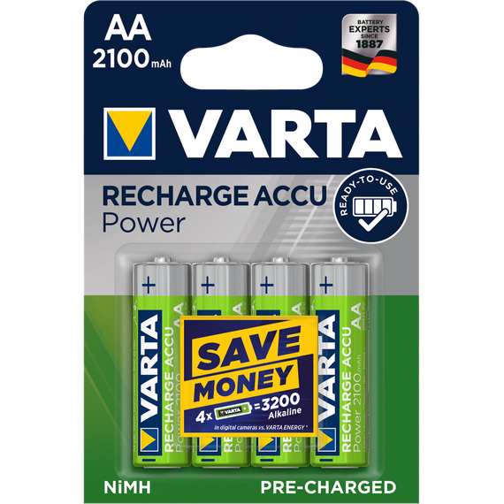 Elem tölthető akku előtöltött AA ceruza 2100 mAH Power 4 db/csomag, Varta