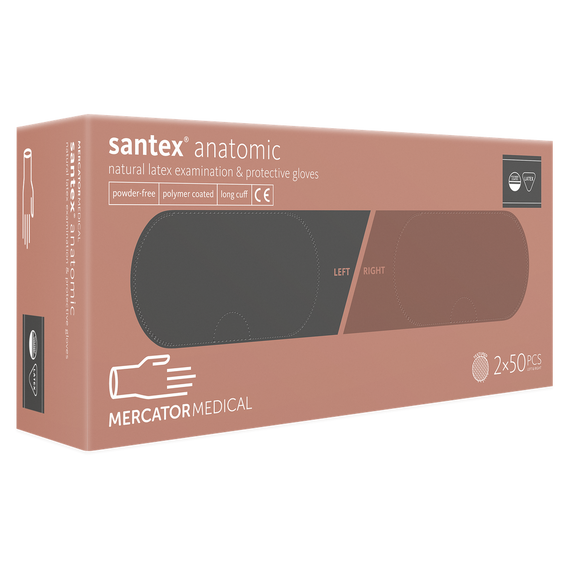 Gumikesztű latex púdermentes, hosszú szárú S jobb/bal 2x50 db Santex fehér