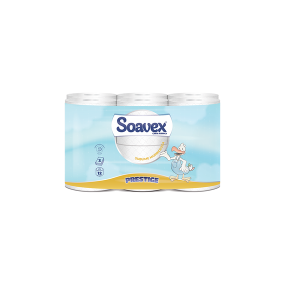 Toalettpapír 3 rétegu kistekercses 100% cellulóz 170 lap/tekercs 12 tekercs/csomag Soavex Prestige_Paperdi