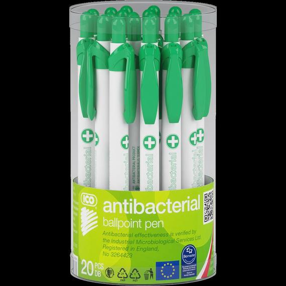 Golyóstoll nyomógombos antibakteriális muanyag test, 0,8mm, Ico, írásszín kék