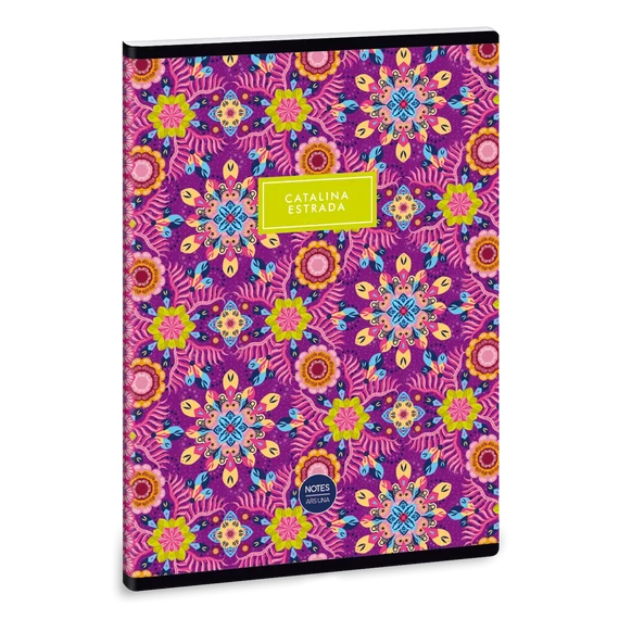 Catalina_Estrada_Pink_Flowers_A5_extra_kapcsos_fuzet_vonalas