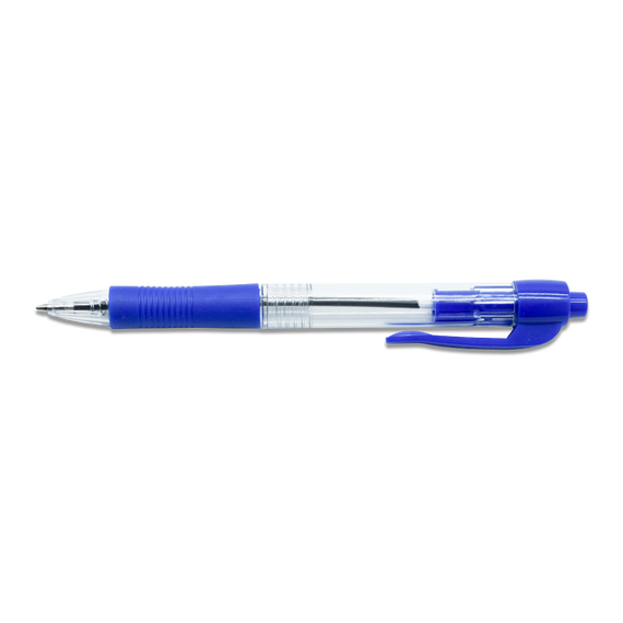 Golyóstoll 0,7mm, nyomógombos, gumírozott fogórész, kék átlátszó test, Bluering® R2, írásszín kék