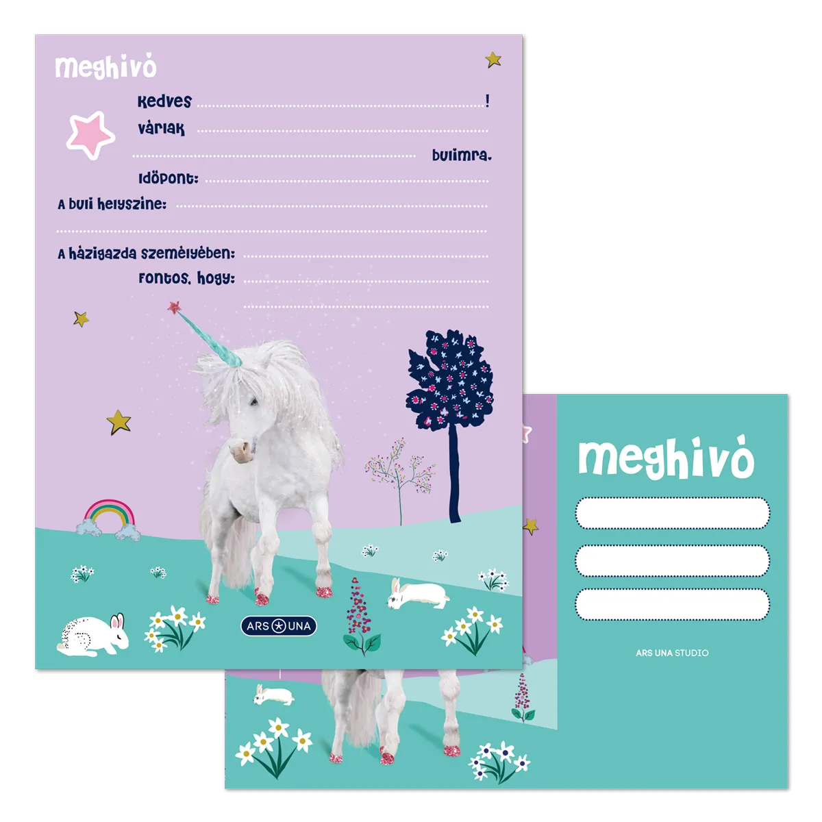 Ars Una Cute Animals-unicorn partimeghívó borítékkal