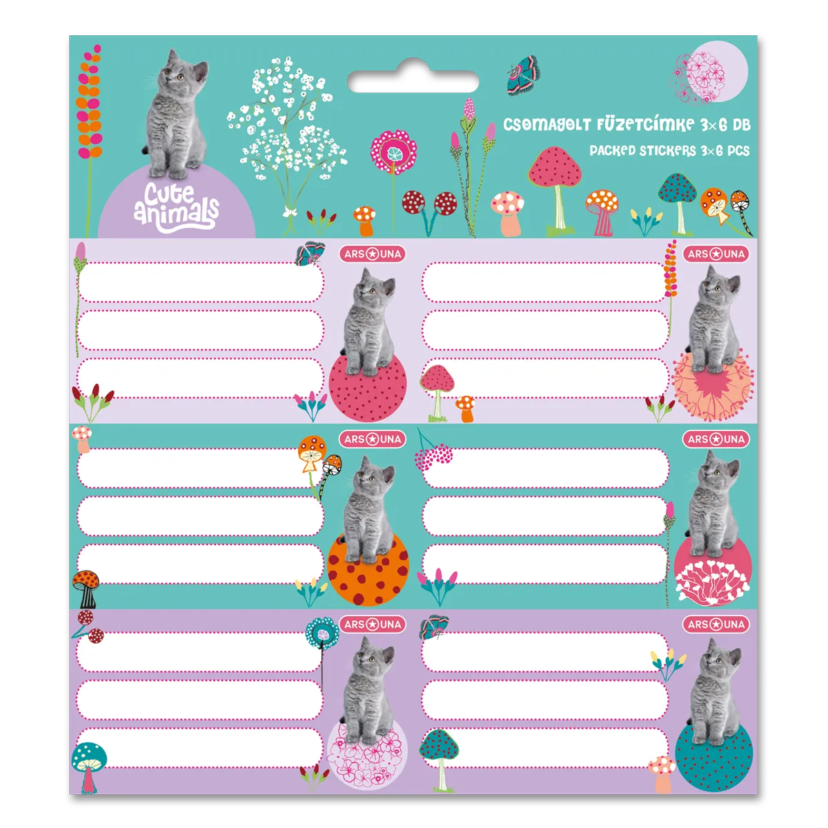 Ars Una Cute Animals-kitten csomagolt füzetcímke (3x6 db)